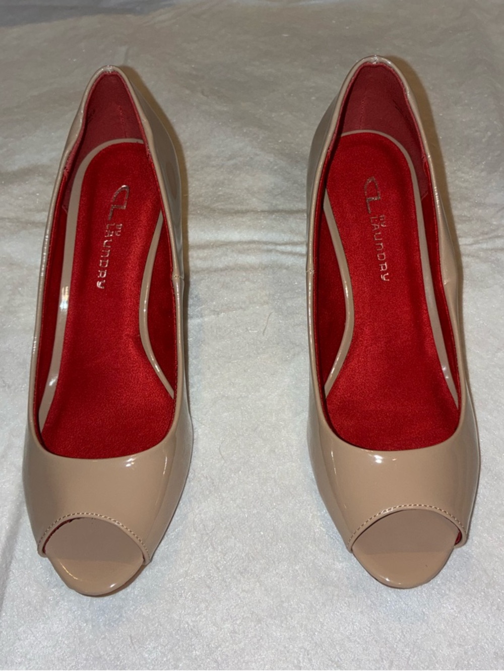 Laundry By Shelli Segal Nude Patent Peep-Toe Pumps with Red Insole